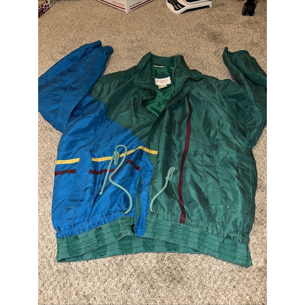 Vintage Summa Silk Men’s Long sleeve zip Up 100% Silk jacket size XL Green 80’s